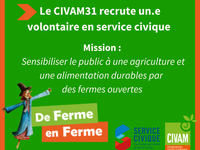  Le CIVAM de Haute-Garonne recrute un(e) volontaire en Service Civique : Chargé(e) de mission « De Ferme en Ferme »